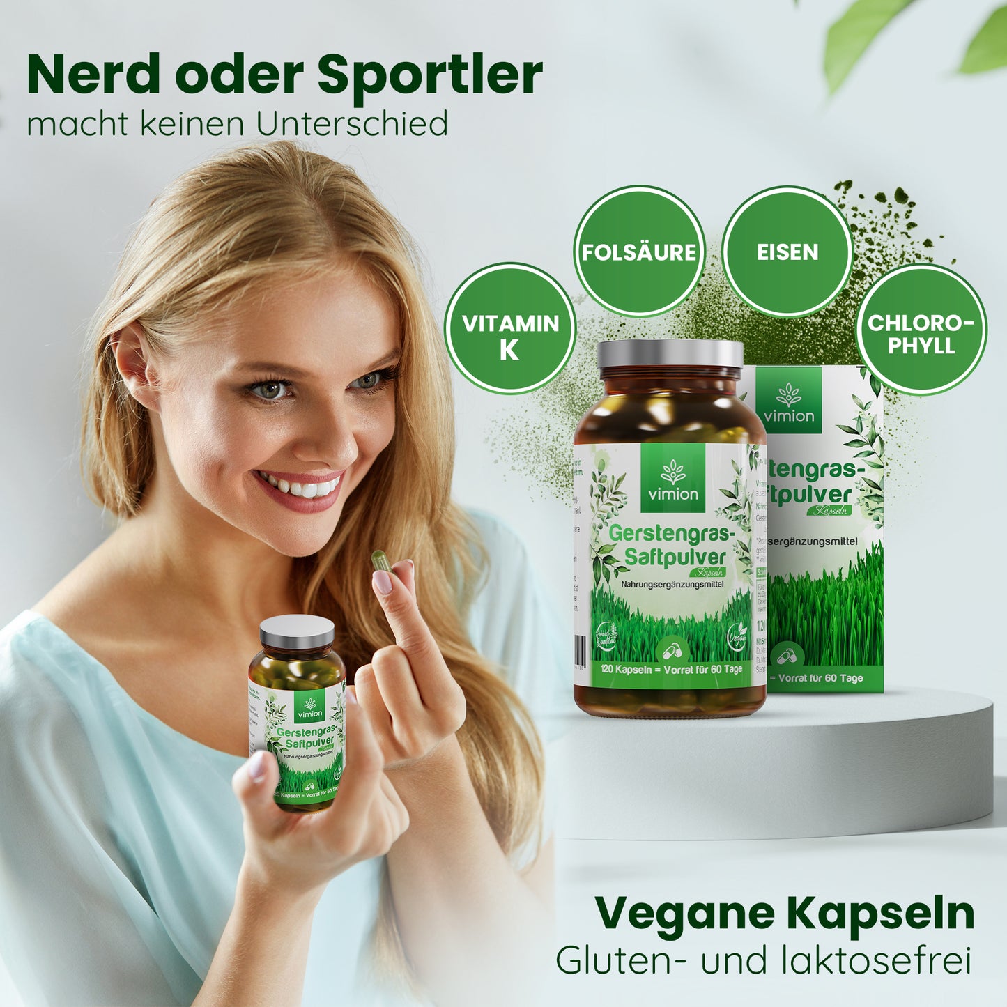 Vimion Gerstengras Kapseln | natürliches Nahrungsergänzungsmittel | 60 Tage