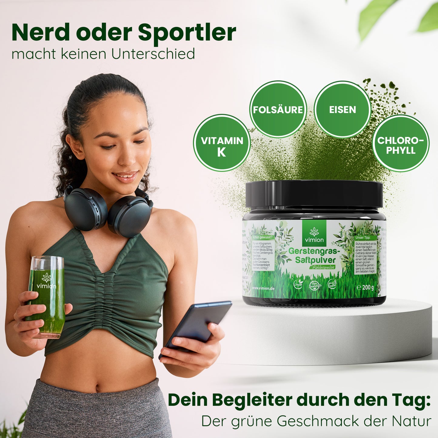 Vimion Gerstengras-Saftpulver | natürlich rohes Nahrungsergänzungsmittel | 80 Tage