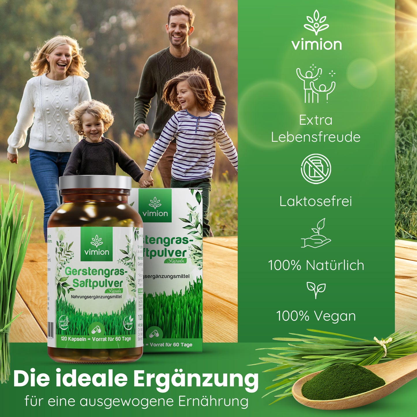 Vimion Gerstengras Kapseln | natürliches Nahrungsergänzungsmittel | 60 Tage