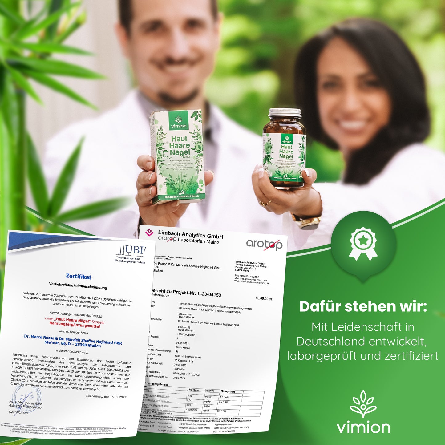 Vimion Haut Haare Nägel Kapseln | veganes Nahrungsergänzungsmittel mit Biotin, Zink & Selen | 90 Tage