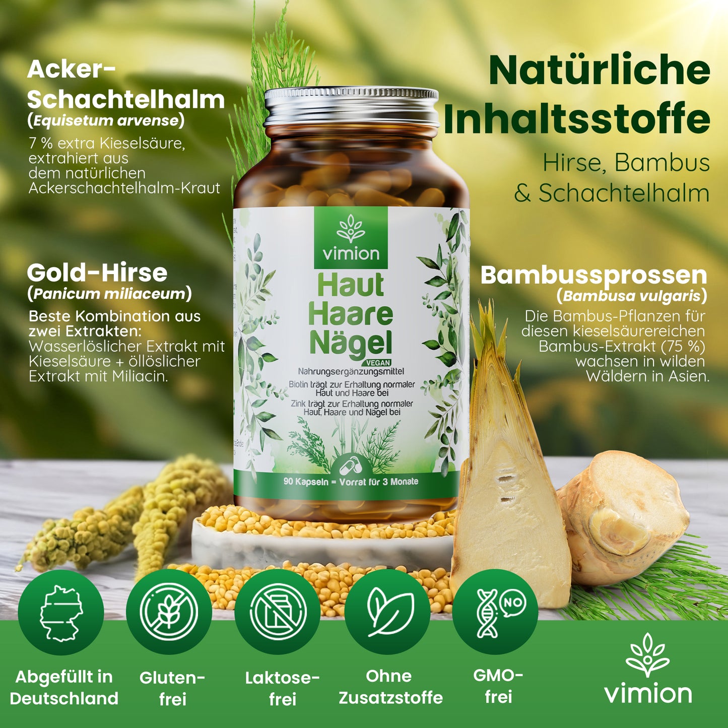 Vimion Haut Haare Nägel Kapseln | veganes Nahrungsergänzungsmittel mit Biotin, Zink & Selen | 90 Tage