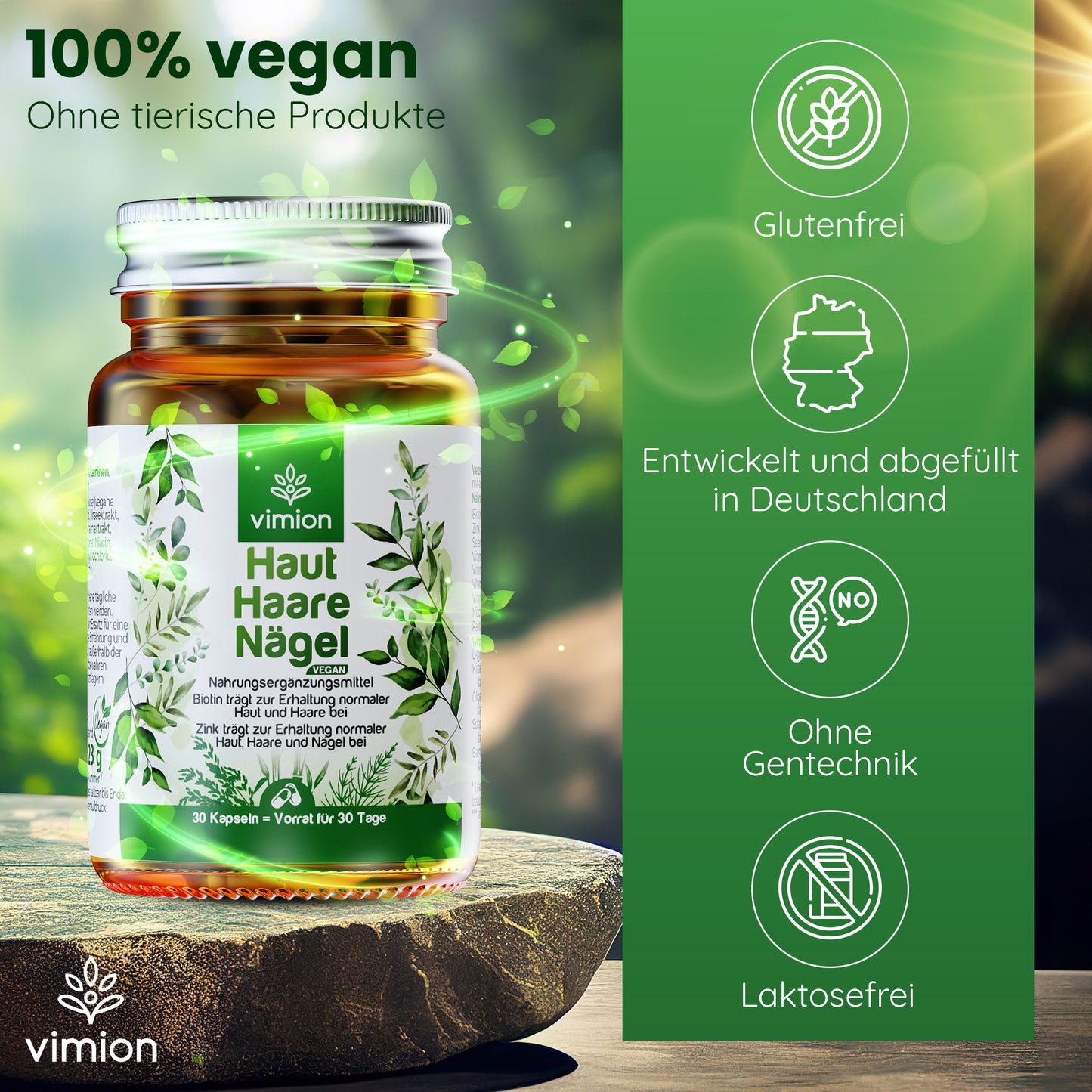 Vimion Haut Haare Nägel Kapseln | veganes Nahrungsergänzungsmittel mit Biotin, Zink & Selen | 30 Tage