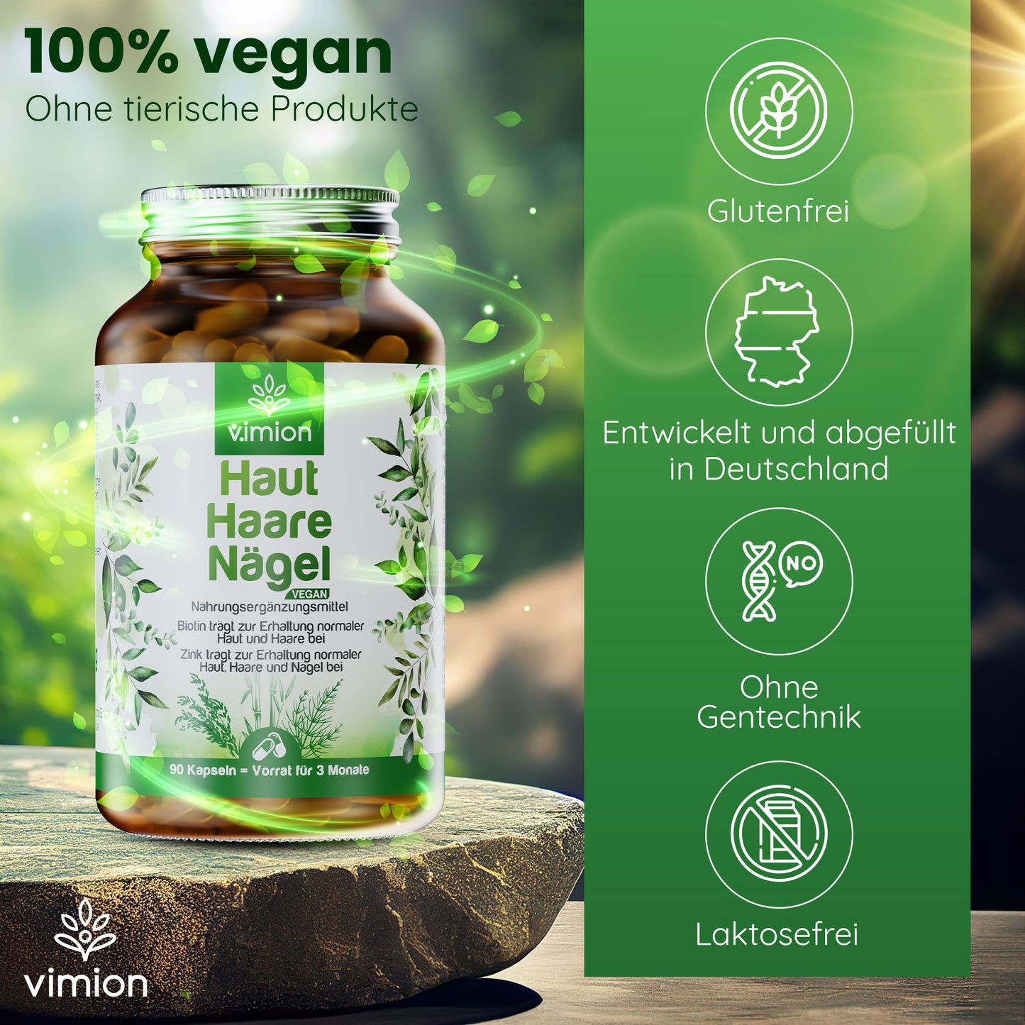 Vimion Haut Haare Nägel Kapseln | veganes Nahrungsergänzungsmittel mit Biotin, Zink & Selen | 90 Tage