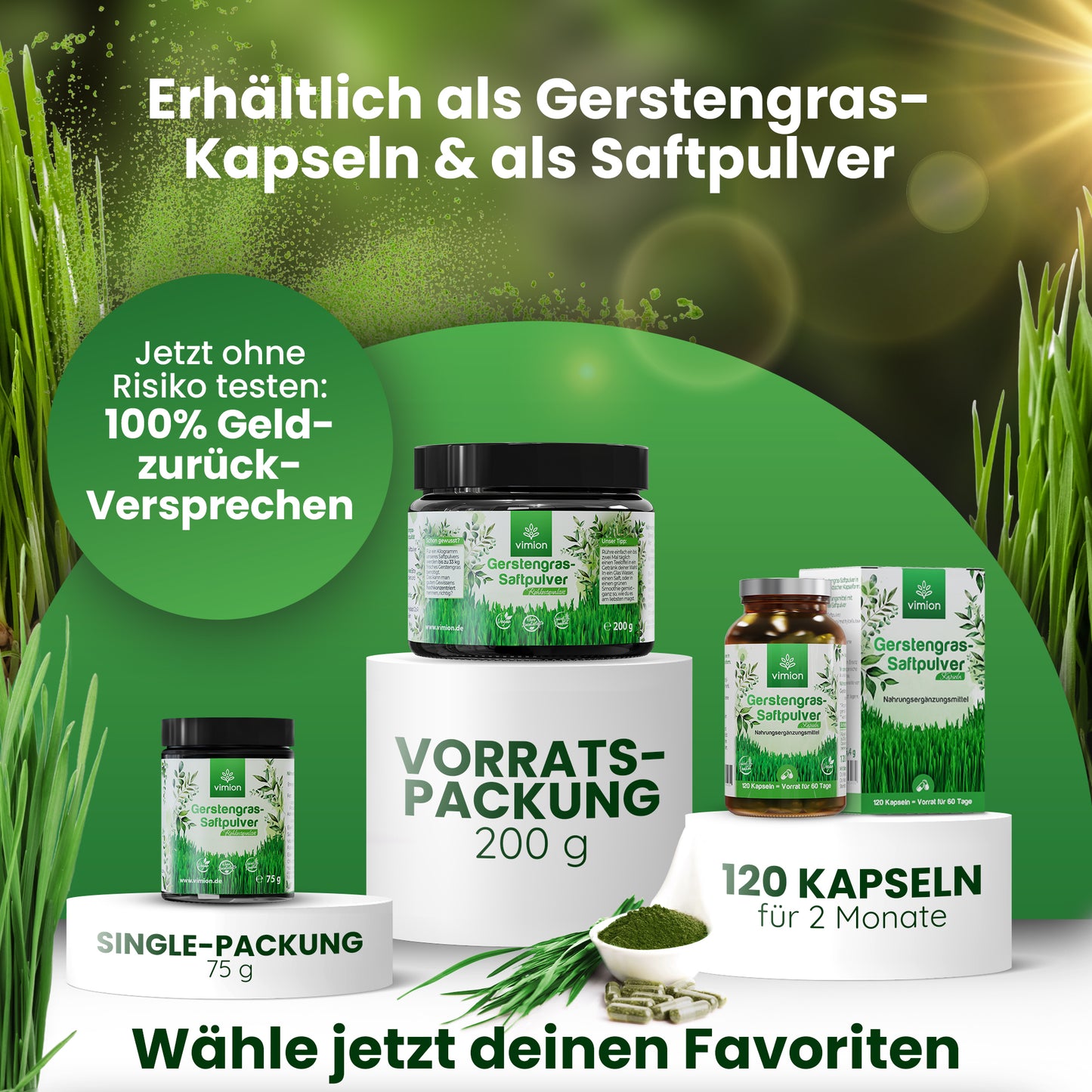 Vimion Gerstengras Kapseln | natürliches Nahrungsergänzungsmittel | 60 Tage
