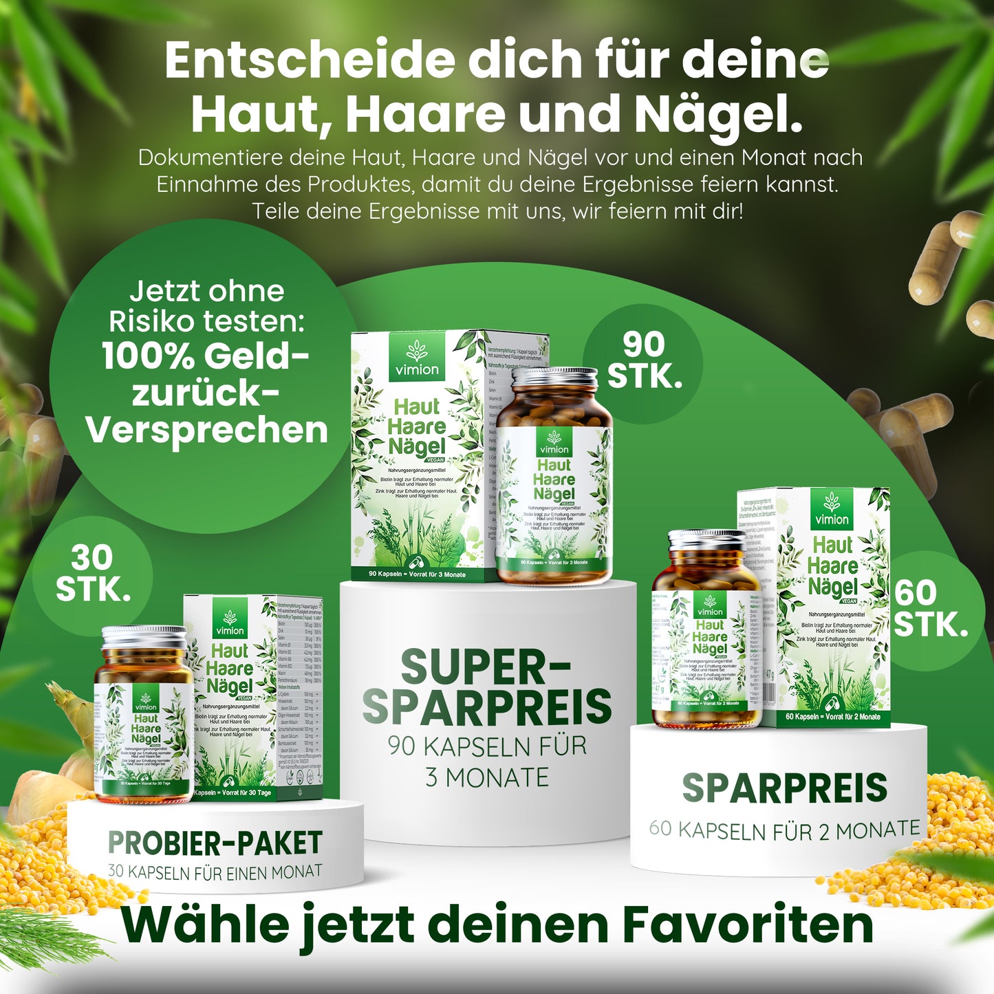 Vimion Haut Haare Nägel Kapseln | veganes Nahrungsergänzungsmittel mit Biotin, Zink & Selen | 90 Tage