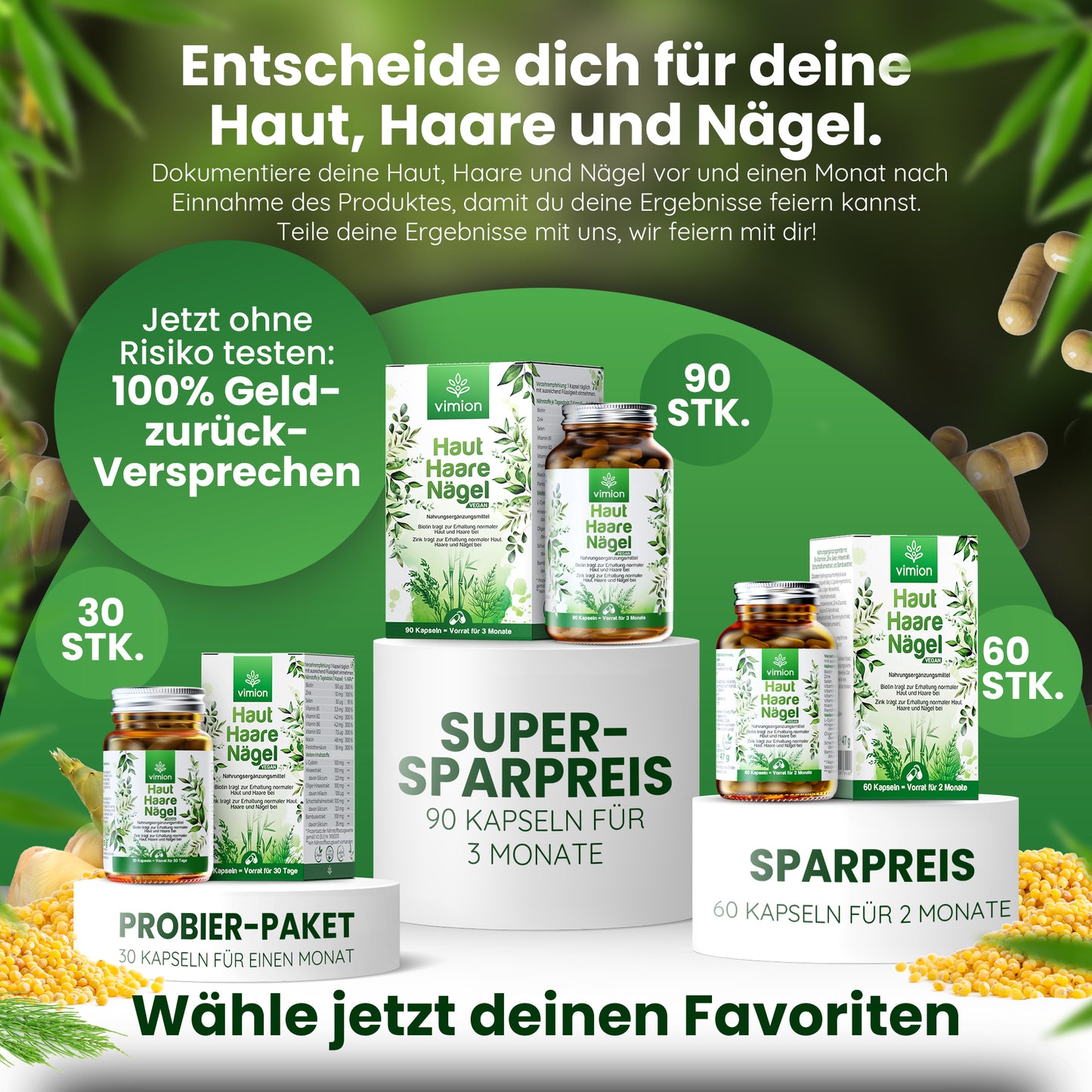Vimion Haut Haare Nägel Kapseln | veganes Nahrungsergänzungsmittel mit Biotin, Zink & Selen | 60 Tage