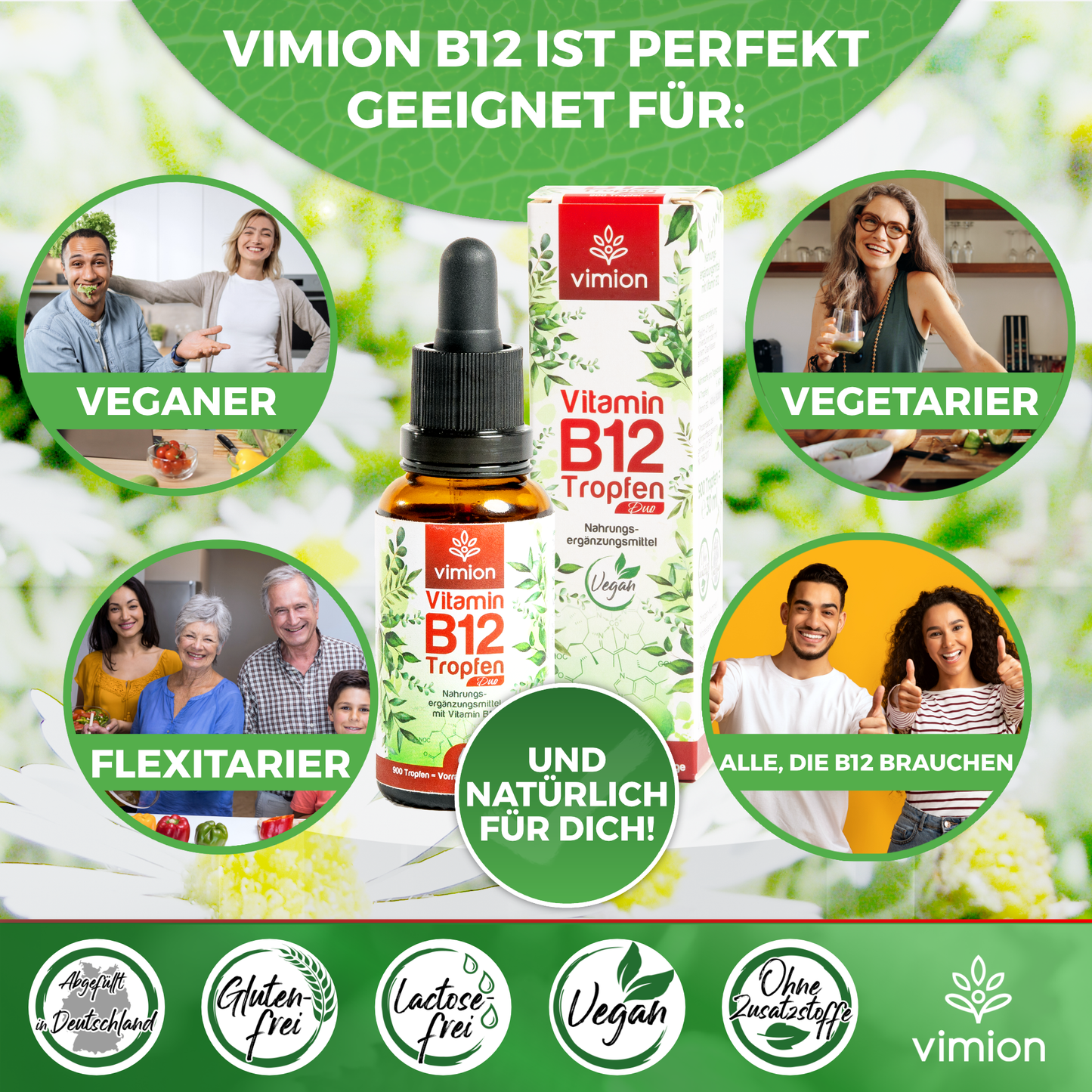 Vimion Vitamin B12 Tropfen Duo | vegan, bioaktiv & durchdacht dosiert | 200+ Tage