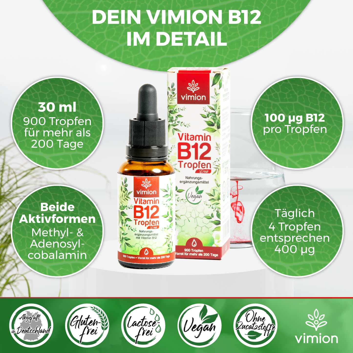 Vimion Vitamin B12 Tropfen Duo | vegan, bioaktiv & durchdacht dosiert | 200+ Tage
