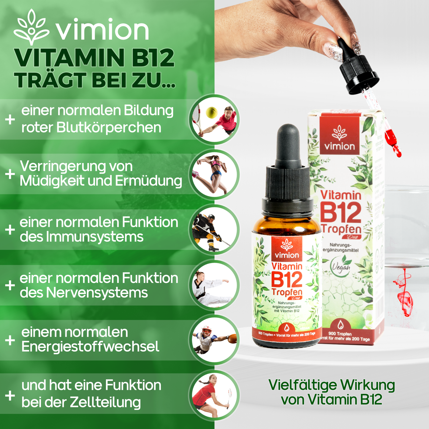 Vimion Vitamin B12 Tropfen Duo | vegan, bioaktiv & durchdacht dosiert | 200+ Tage