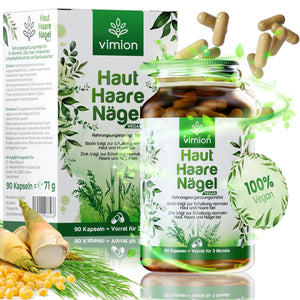Vimion Haut Haare Nägel Kapseln | veganes Nahrungsergänzungsmittel mit Biotin, Zink & Selen | 90 Tage