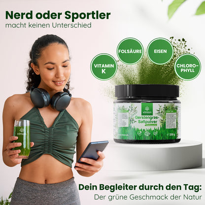 Vimion Gerstengras-Saftpulver | natürlich rohes Nahrungsergänzungsmittel | 80 Tage