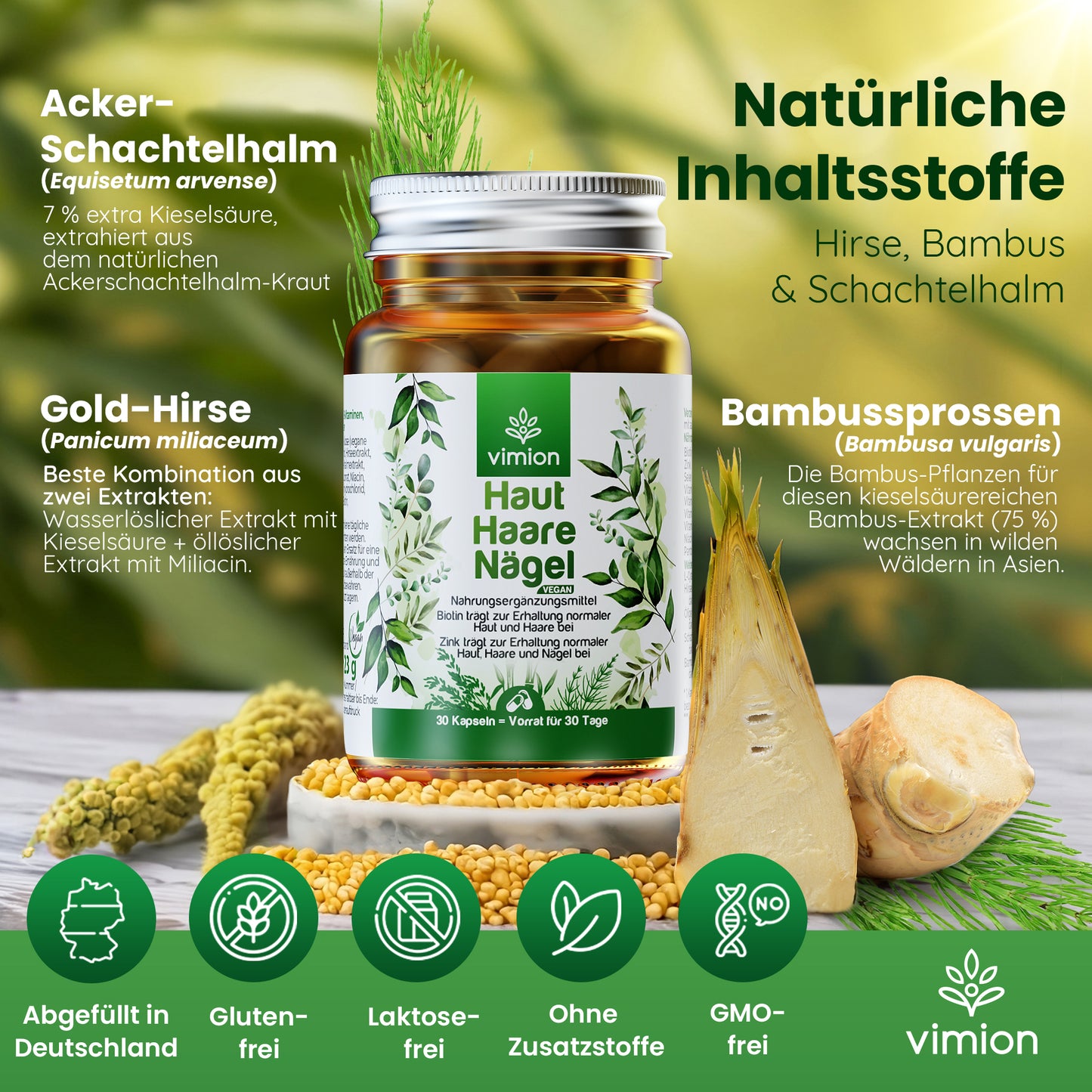 Vimion Haut Haare Nägel Kapseln | veganes Nahrungsergänzungsmittel mit Biotin, Zink & Selen | 30 Tage