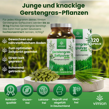 Vimion Gerstengras Kapseln | natürliches Nahrungsergänzungsmittel | 60 Tage