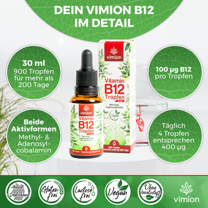 Vimion Vitamin B12 Tropfen Duo | vegan, bioaktiv & durchdacht dosiert | 200+ Tage